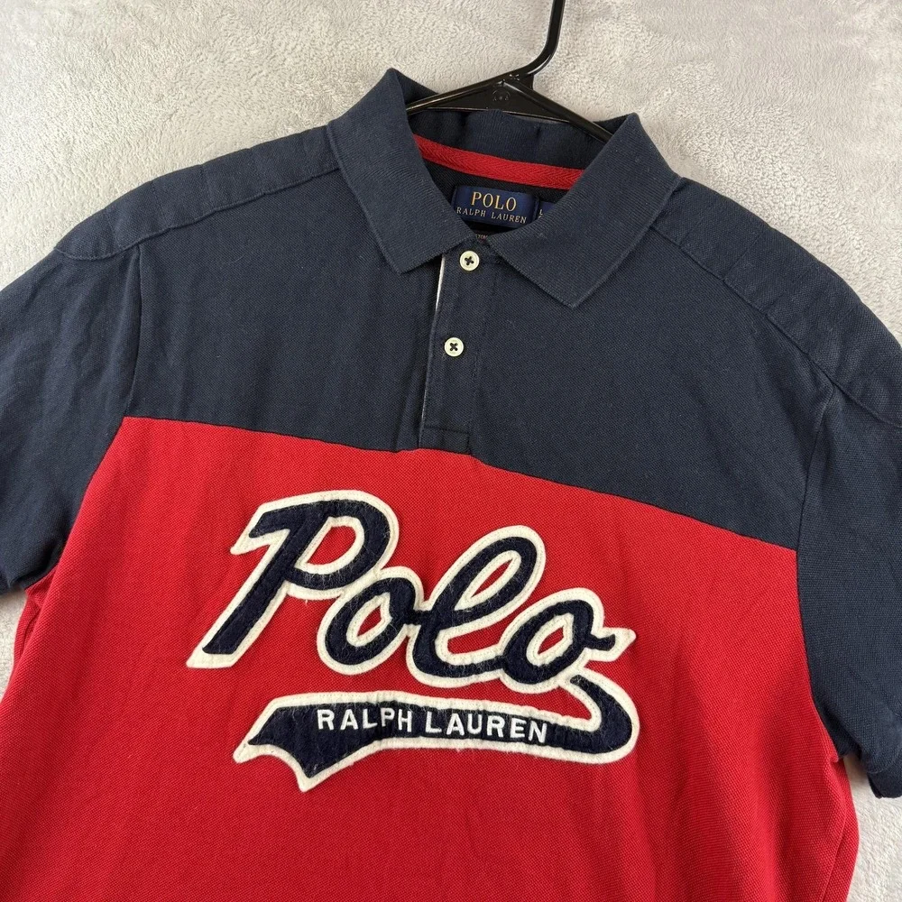 Polo Ralph Lauren Rugby Polo Shirt Mens Large Red Navy Colorblock Script Logo